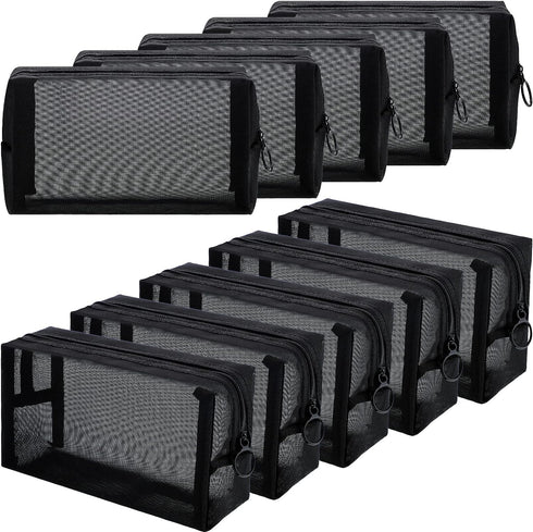 Frienda 10 Pieces Mesh Makeup Bag Portable Mesh Cosmetic Bag Black Mesh Zipper Pouch Breathable Travel Toiletry Bag for Home Offices Travel Access...