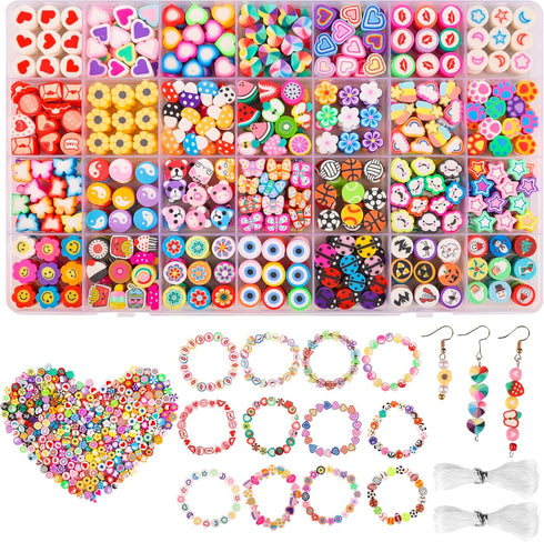 Pizooro 420PCS Polymer Clay Beads Bracelet Making Kit,28 Styles Cute Heart Fruit Mushrom Clay Beads Charms for Jewelry Necklace Earring Making,DIY...