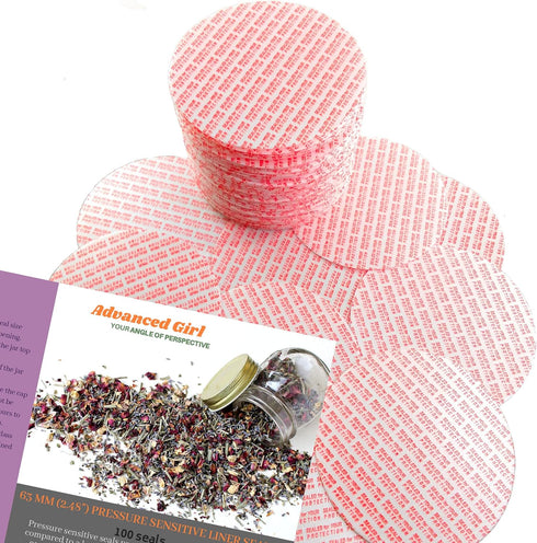 Pressure Sensitive Torque Activated Seals Cap Liners - 63 mm (2.48") -100 PCS -Made in USA- for Glass & Plastic Bottles & Containers - No Inductio...