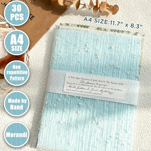 Aromoty 30Pcs A4 Handmade Scrapbook Paper sheet Craft Textured Paper Morandi Mesh Fabric Mulberry Special Paper Mix for Scrapbooking Junk Journali...