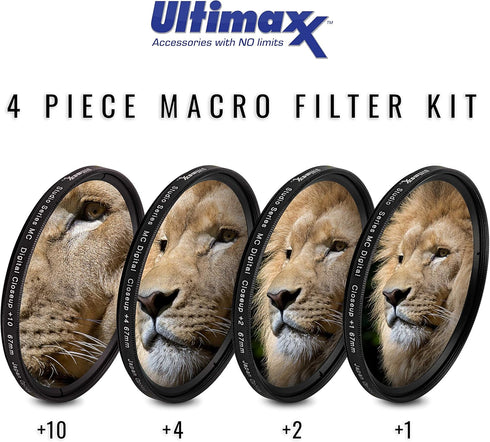 40.5MM Ultimaxx Professional Four Piece HD Macro Close-up Filter Kit (1, 2, 4, 10 Diopter Filters) for Camera Lens with 40.5MM Filter Thread and P...