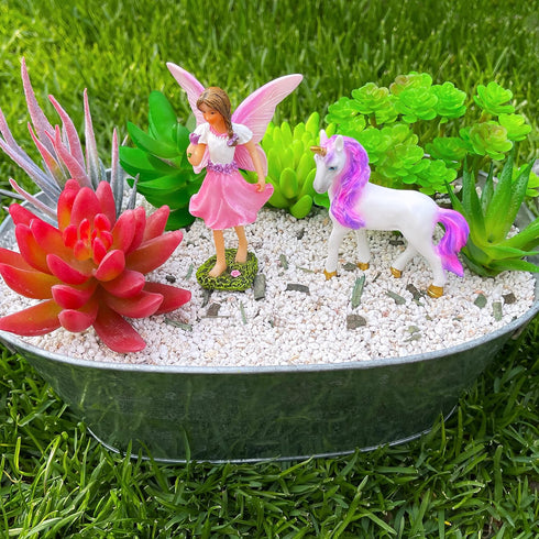 Mood Lab Fairy Garden - Fairy with Unicorn Set of 2 pcs - Miniature Figurines Statue Kit - Outdoor or House Decor...