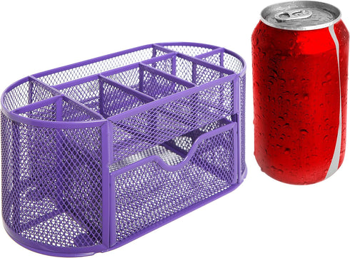 MyGift Metal Wire Mesh Desktop Supplies Organizer Caddy with 8 Compartments and Storage Drawer for Home Office School Dorm (Purple)...