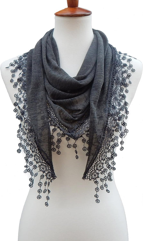 Cindy & Wendy Lightweight Triangle Floral Fashion Lace Fringe Scarf Wrap for Women...