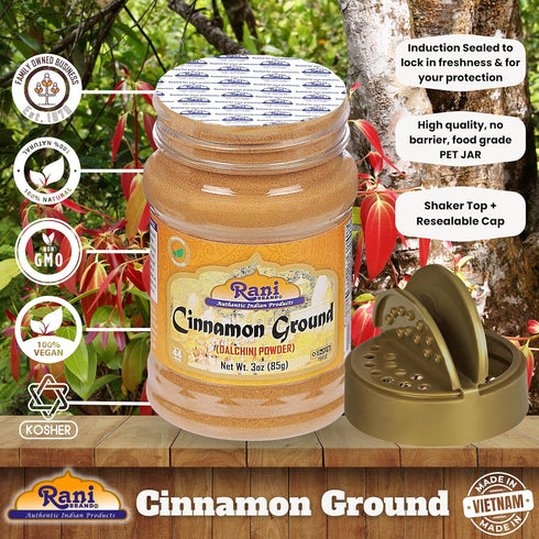 Rani Cinnamon Powder (Ground) Spice 3oz (85g) PET Jar ~ All Natural | Salt-Free | Vegan | No Colors | Gluten Friendly | NON-GMO | Kosher...