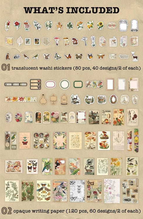Knaid 200 Pieces Vintage Ephemera Pack Decoupage Paper Junk Journal Kit Scrapbook Planner Sticker Supplies for Art Journaling Bullet Journals Coll...