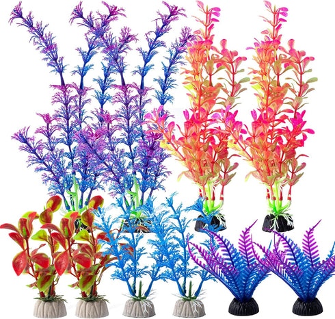 10 Pack Artificial Aquarium Plants, Small Size 4 inch Approximate Height Fish Tank Decorations Home Décor Plastic Blue...