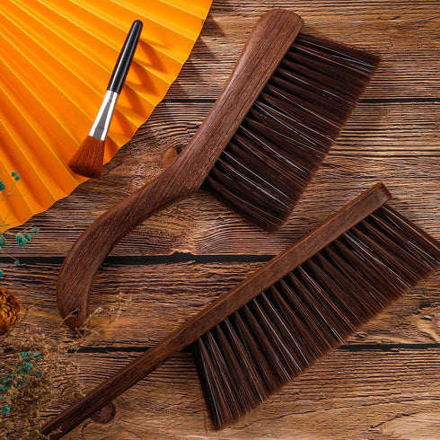 3 Pcs Wooden Hand Broom Set Counter Duster Dusting Bench Brushes Long Soft Bristles Handle Detail Brushes for Fireplace Car Home Bed Sofa Clothes ...
