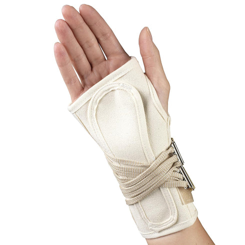 OTC Wrist Splint, Prop-Up Lacing for Carpal Tunnel Relief, Canvas, White, Right Hand, Medium...