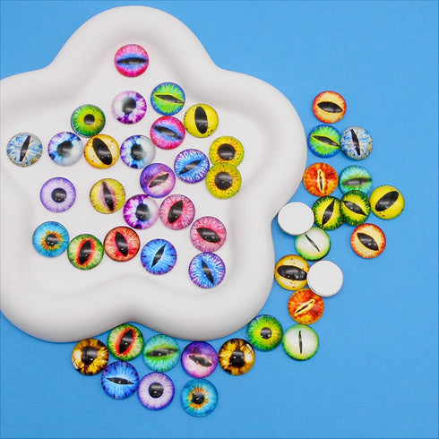 JJGQAZ 40PCS(20Pairs) 15mm Mixed Style Dragon Eyes Doll Eyes Half Round Glass Dome Cabochons for Doll Puppet or DIY Jewelry Making...