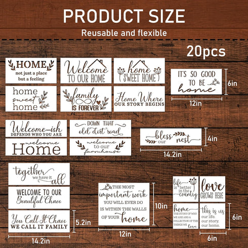 Welcome Home Stencils, 20 Pcs Large Welcome Stencils for Painting on Wood, Sweet Home Plastic Template Stencils for Painting, Home Letters Stencil...