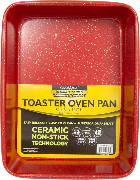casaWare 8 x 6 x 1.75-Inch Toaster Oven Ultimate Series Commercial Weight Ceramic Non-Stick Coating Pan (Red Granite)...