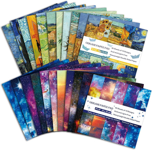 Origami Paper Kit Double Sided 100 Sheets 20 Colors 6 Inch Square Easy Fold Arts Crafts DIY Handwork Origami Papers Beginner Van Gogh and Starry S...