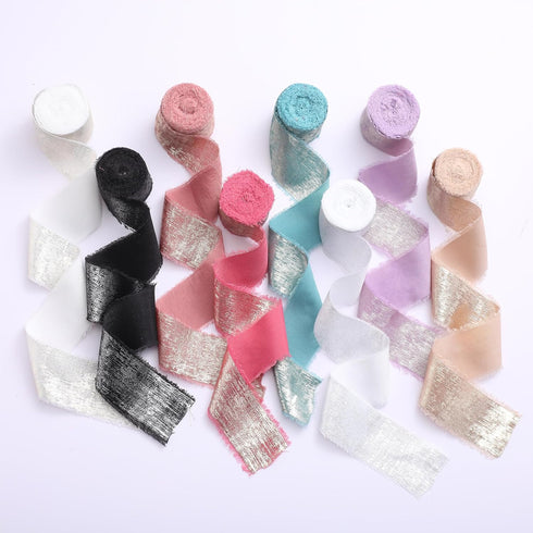 8 Rolls 1-1/2 Inch x 40 Yard Chiffon Ribbon, Mixed Color Silk Satin Ribbon, Shimmery Silk Ribbon Fringe Fabric for Wedding Invitations, Bridal Bou...