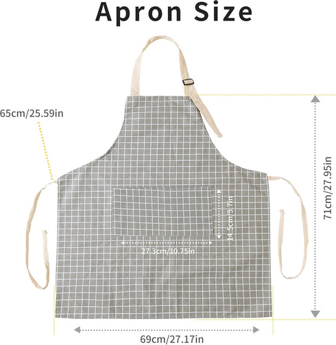 Tosewever 2 Pieces Kitchen Cooking Aprons, Waterproof Linen Adjustable Bib Aprons with 2 Pockets for Women Men Chef (Grey Stripes/Plaids, 2)...