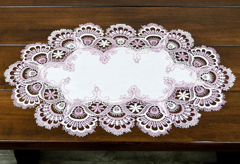 White Mauve Rose Jacquard Lace Doily, Placemats, Dresser Scarf, Table Runner (14Wx21L Set of 2)...