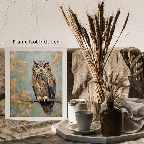 Posterizer 1 pcs- An owl on a tree with white flowers-Art for Animal Lovers-Floral Botanical Art- Gift for Men Women Teens-decor for Bedroom, Offi...