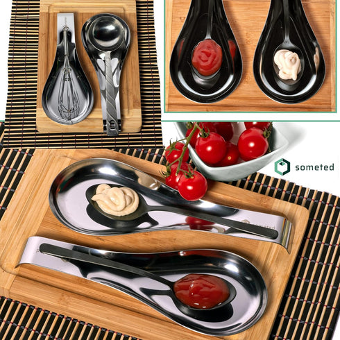 Stainless Steel Spoon Rest-Spatula Ladle Holder Set of 2 Stainless Steel Utensil Spoon Rest Holder Brushed Finish Dishwasher Safe Serving Cooking ...