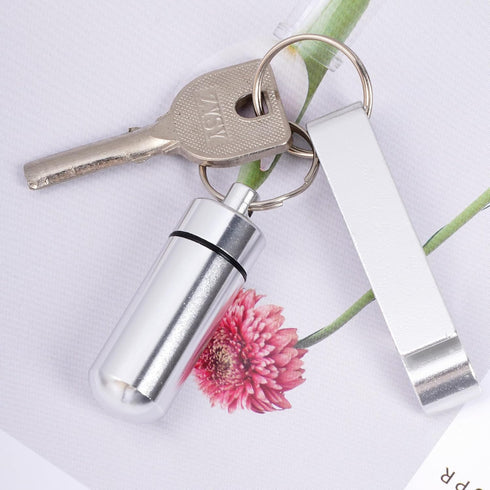 10 Pcs Portable Pill Case, Bantoye Waterproof Aluminum Pill Holders Storage Drug Container with Keychain for Outdoor Camping Traveling, Silver......