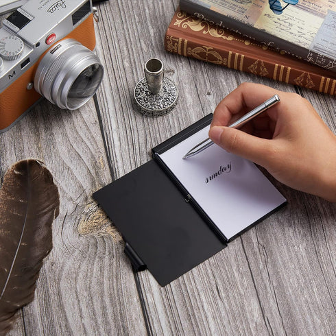 Chinco 4 Pieces Metal Pocket Notebook Portable Aluminum Notepad Refillable Metal Notebook with Mini Pen and Paper for To Do Lists and Note Jotting...