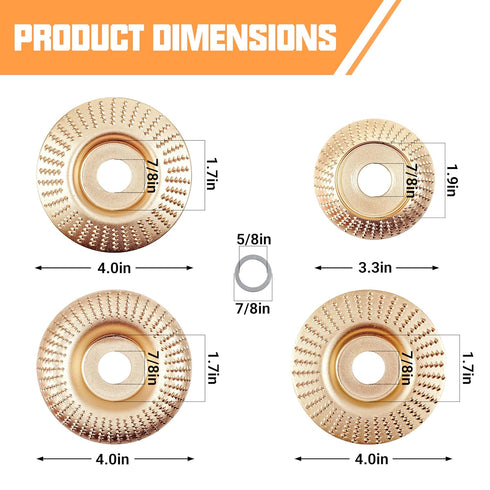 4PCS Wood Carving Disc Set for 4" or 4 1/2" Angle Grinder with 5/8" Arbor, Stump Tool Grinder Disc Wheel Attachments for Woodworking,Grinding Whee...