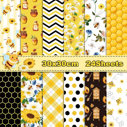 Sunflower Scrapbook Paper Pad,25 Pcs Bee Pattern Double-Sided Decopodge Paper,Cardstock Paper for Scrapbooking DIY Decorative Background Cardmakin...