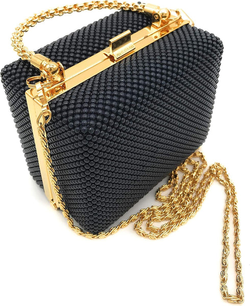 XX-Small clutch Metal beaded mesh evening box purse for Cocktail Party Prom Wedding Banquet...