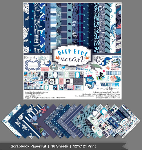 Ocean Life Collection Double-Sided Scrapbook Paper Kit Cardstock 12"x12" Card Making Paper Pack With Sticker Sheet - 16 Pages - Blue...
