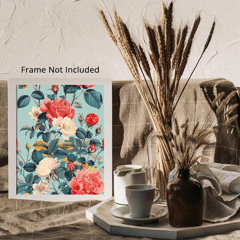 Posterizer 1 pcs-bright blush and white flowers with blue background-Floral & Botanical Art-Abstract & Modern Art-Decor for Home & Office- UNFRAME...
