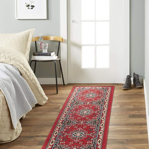 Home Dynamix Premium Sakarya Traditional Medallion Border Area Rug, Claret, 1'9"x7'2" Runner...