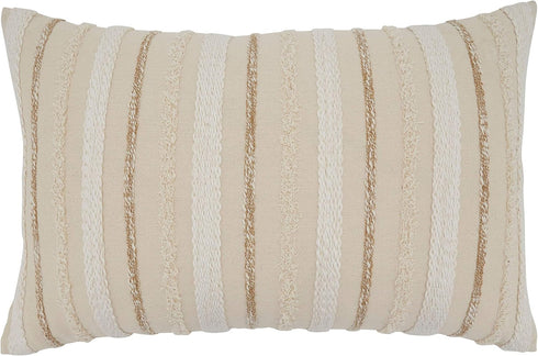 SARO LIFESTYLE Chloe Collection Woven Stripe Design Throw Pillow Cover, 16" x 24", Natural...