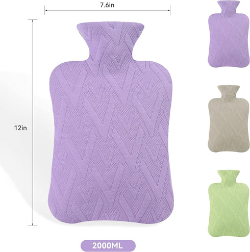 samply Hot Water Bottle with Cover, 2L Hot Water Bag for Hot and Cold Compress, Hand Feet Warmer, Neck and Shoulder Pain Relief, Light Purple...
