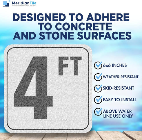 Aquatic Custom Tile, 4FT Pool Depth Markers, 6x6 Inches Vinyl Pool Stickers, Swimming Pool Number Markers, Pool Safety Signage, Adhesive Pool Dept...