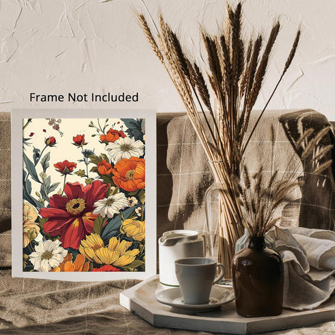 Posterizer 1 pcs-pretty white-red-yello and orange flowers-Floral & Botanical Art-Abstract & Modern Art-Decor for Home & Office- UNFRAMED Wall Art...
