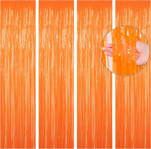 BTSD-home Orange Foil Fringe Curtain, Metallic Photo Booth Backdrop Tinsel Door Curtains for Wedding Birthday Bridal Shower Baby Shower Bacheloret...