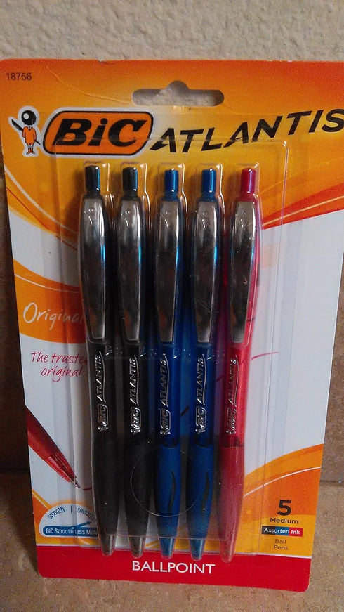 Bic Atlantis 5-pack the Original Medium Assorted Ink Ballpoint Pens...