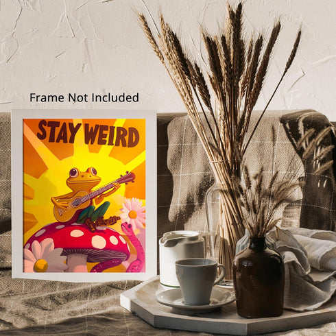 Posterizer 1 pcs-weird frog playing music in psychedelic nature-stay weird 1-Fantasy & Fiction Art-Comedy Art-Living Room Bedroom Decor- unframed ...