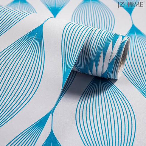 5462-2 Peel and Stick Wallpaper Geometric Waves Curve 17.7" x 9.8ft Blue Abstract Stripe Contact Paper Self Adhesive Furniture Vinyl Decorative Fi...