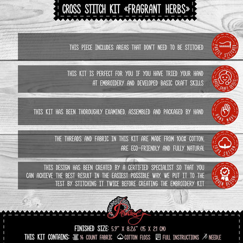 Povitrulya Fragrant Herbs - Counted Cross Stitch Kits for Adults with Victorian Tea Cups Design, DIY Embroidery Kitchen Christmas Set...