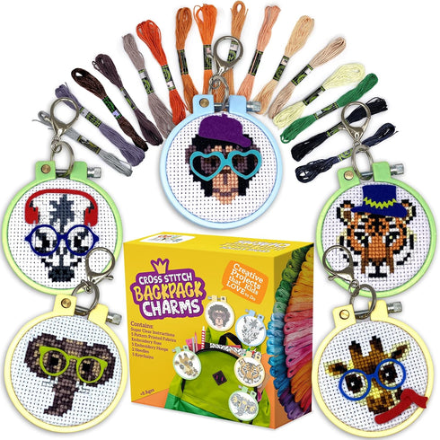 Safari Animals Cross Stitch Kits for Beginners. 5 Stamped Cross Stitch Kits for Kids.Needlepoint Kits for Beginners. Embroidery Kit for Kids. Cros...