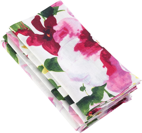 SARO LIFESTYLE Watercolor Floral Design Linen Napkins (Set of 4)...