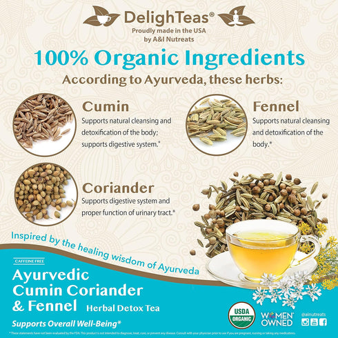 DelighTeas Organic Digest & Detox CCF Tea | Ayurvedic Cumin, Coriander, Fennel Loose Leaf Tea for Digestion, Detox Cleanse | USDA Organic, Non-GMO...
