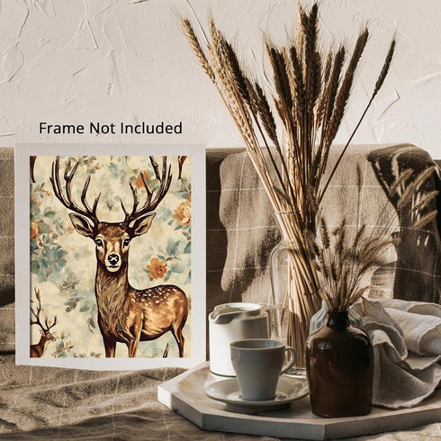 Posterizer 1 pcs-dainty retro chic floral poster of a cute deer 2-Art for Animal Lovers-GIft for Men Women Teens-Decor for Home & Office- unframed...