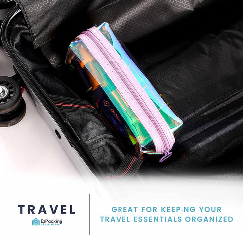 EzPacking Holographic Clear Makeup Pouch/Cute Iridescent Cosmetic Organizer/Sparkly Glittery Women’s Toiletries Holder/Transparent Ladies Zipper B...