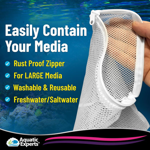 Aquatic Experts Max Flow Filter Media Bag - Durable Filter Bags for Fish Tank, Secure Aquarium Media Bag with Drawstring, Media Bags for Aquarium ...