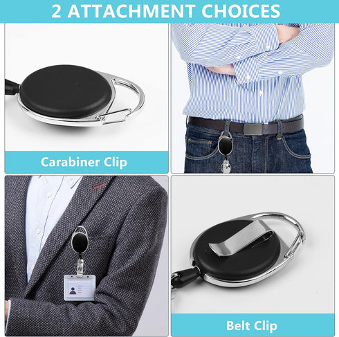 20 Pack Retractable Badge Holder with Carabiner Reel Clip, Bulk ID Card Key Holder with Ring, Heavy Duty Black Key Chain Extender for Office Work ...