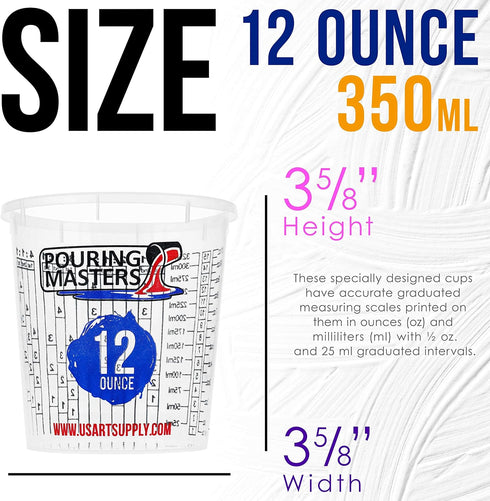 12 Ounce (350ml) Graduated Plastic Mixing Cups (Box of 20) - Use for Paint, Resin, Epoxy, Art, Kitchen, Cooking, Baking - Measurements in OZ. and ...
