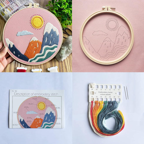 embroidery kit, pink embroidery cloth, pattern of mountains, embroidery starter kit, also includes hoop, needle, thread and instructions (pink)......