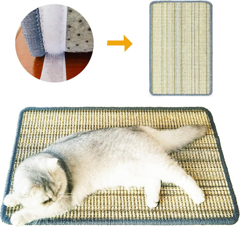 Cat Scratching Pad, 23.6 x 15.7inch Sisal Cat Scratch Mat with Velcro Tapes,Stick on Floor Scratch Pad for Cat Wall Scratcher,Horizontal Cat Scrat...