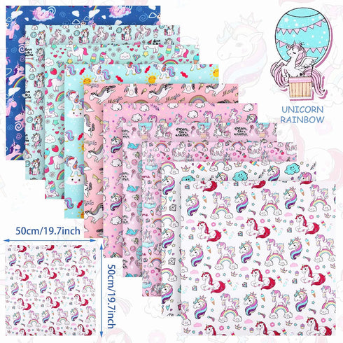 10 Pieces Unicorn Fabric Squares 20 x 20 Inch Precut Quilting Fabric Unicorn Rainbow Cartoon Pattern Fabric Bundles Unicorn Printed DIY Fabric for...